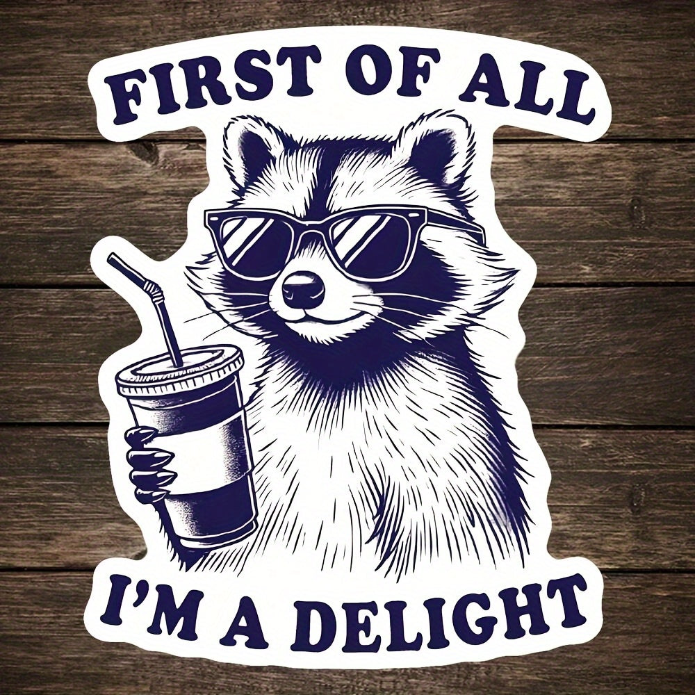 TEMU 2pcs Humorous Raccoon Vinyl Stickers - " I'm A " Glossy Self-adhesive Decals With Fashion Glasses & - Waterproof Single-use Funny Decor For