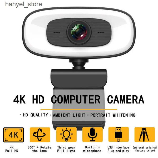 Webcams Webcam 4K 1080P Mini Camera 2K Full HD Webcam With Microphone 15-30f USB Web Cam For Youtube PC Laptop Video Shooting Camera L240910