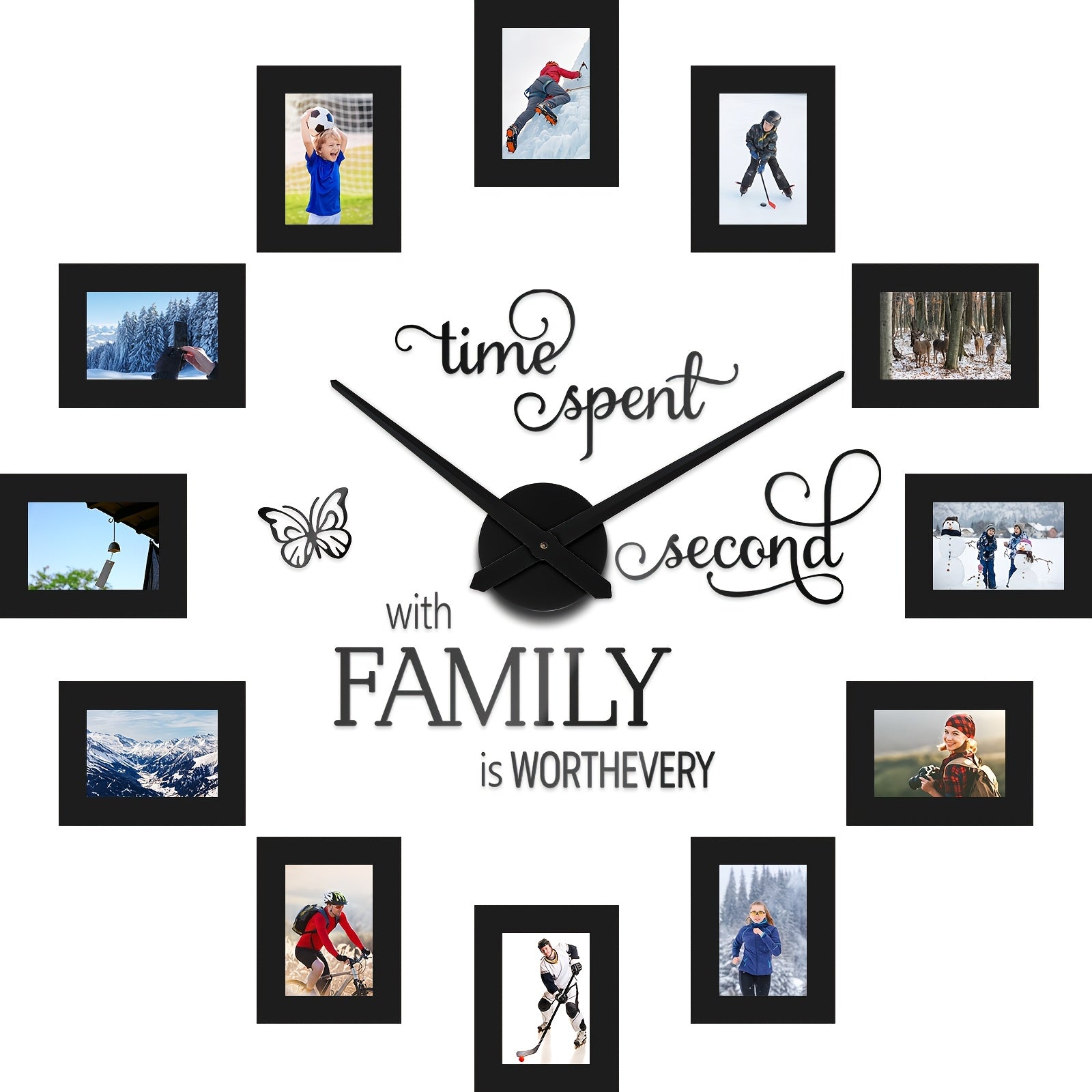 TEMU 3d Large Collage Photo Diy Wall Clock, 5-inch Paper Photo Frame Diy Clock Modern Decoration Home Quotes Wall Paste Clock Kit Suitable For Room,