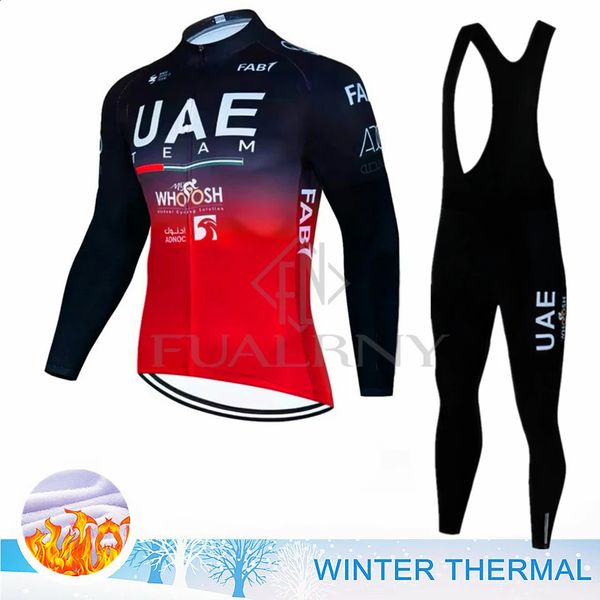 2025 UAE Winter Thermal Fleece Cycling Jersey Set Men Mtb Clothing Man Uniform Bicycle Clothes Complete Tricuta Bib Maillot Set 241231