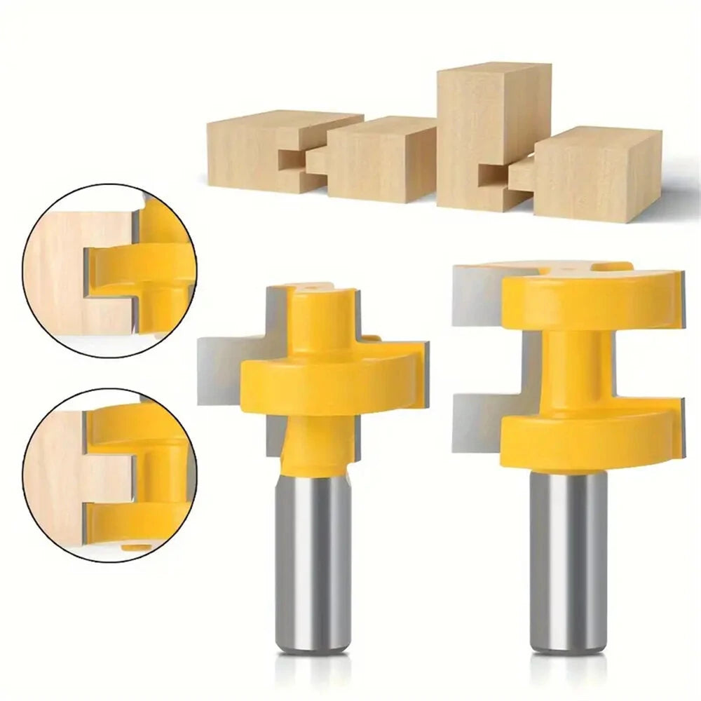 LAVIE 2PCS 1-2 Inch Shank Tongue and Groove Joint Set Carbide Tipped Router Bits for Board Tabletops - Panels Joinery -