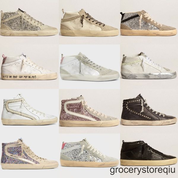Designer Brand Sneaker Mid Star Women Shoes Leopard Print Pink-gold glitter Classic White Do-old Dirty Designer High Top Style Shoe