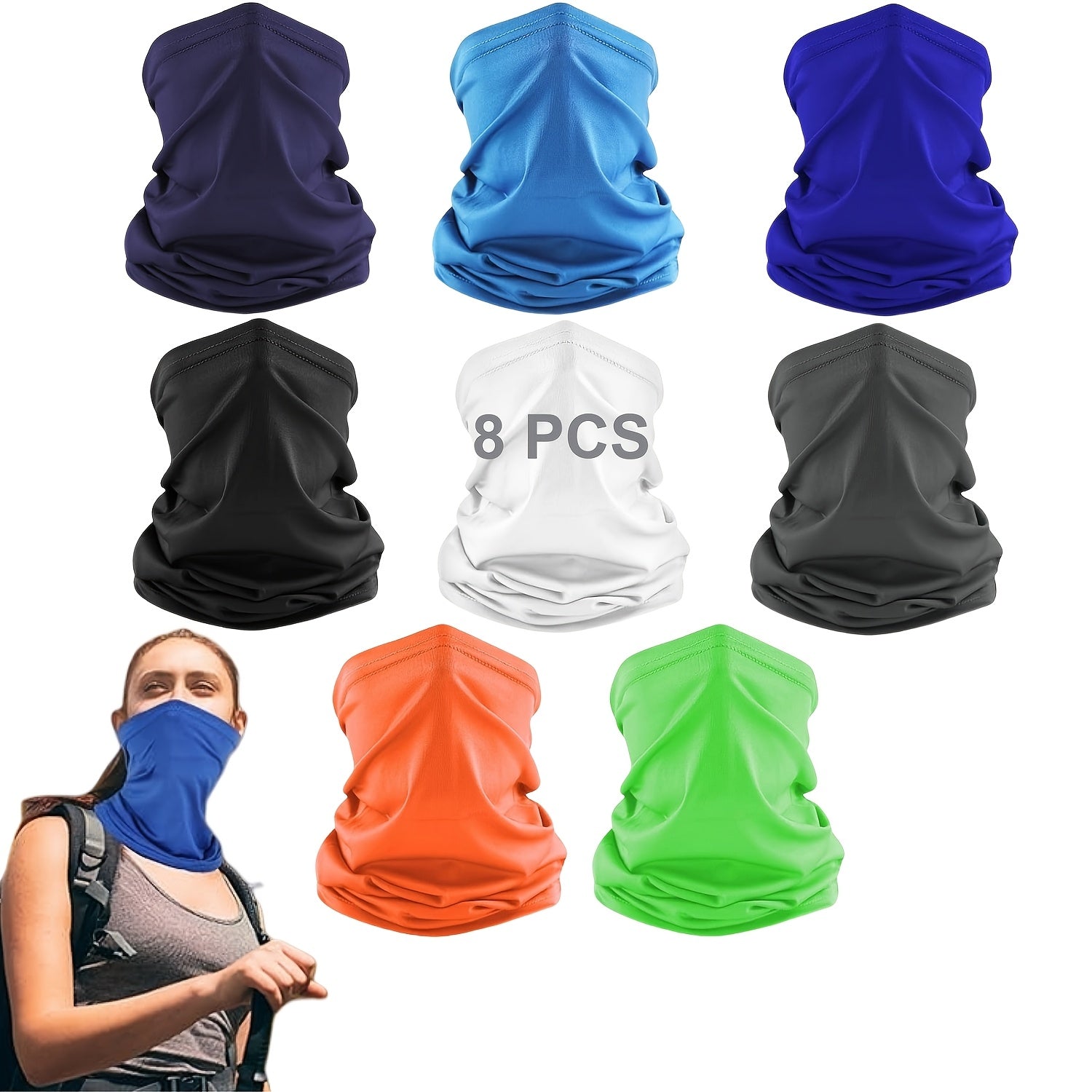 TEMU 8 Pack Neck Gaiter Balaclava Face Mask - Cooling & Quick-dry + Multi-functional Face Cover, (10% Spandex-) For - Windproof, For Skiing,