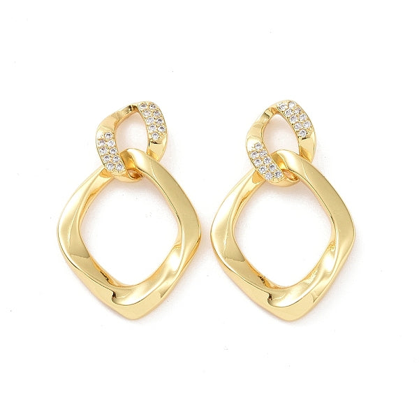 Boucles d'oreilles pendantes en forme de losange à double torsion avec zircone cubique transparente