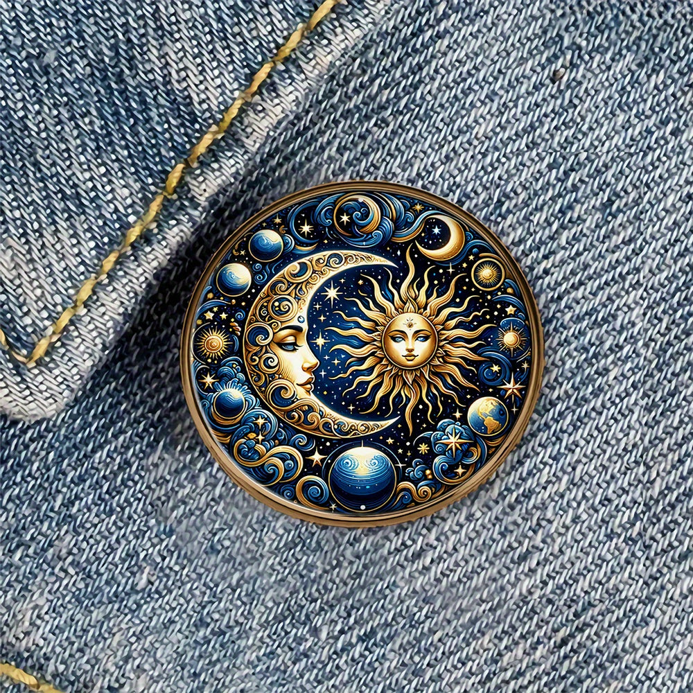 TEMU 1 Moon Alloy Resin Round Brooch Badge For Backpacks, Hats, Clothes, Shoes And Boots