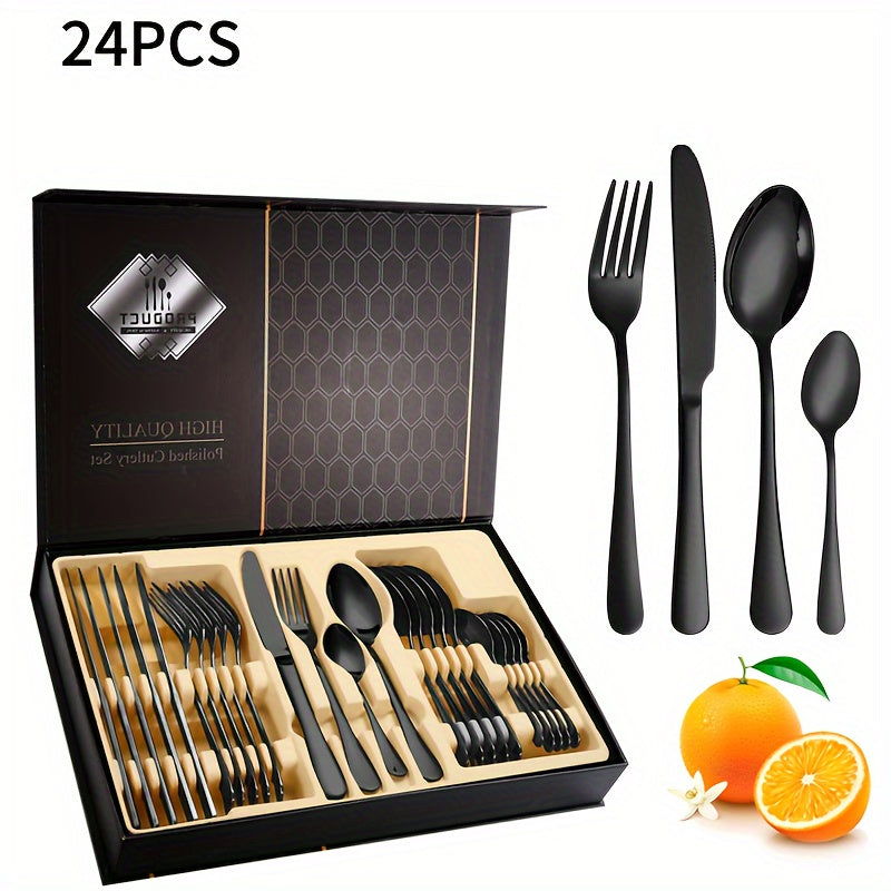 TEMU 24pcs Silverware Set Service For 6, Premium Stainless Steel Flatware Set, Mirror Polished Cutlery Utensil Set, Tableware Utensils Set Includes