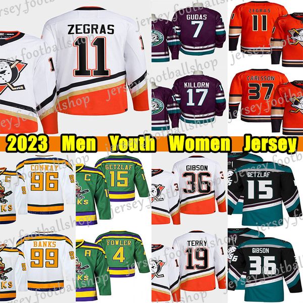#11 Trevor Zegras Reverse Retro hockey jersey #37 Leo Carlsson #19 Troy Terry mighty Ryan Getzlaf Gage Alexander John Gibson Paul Kariya Ale
