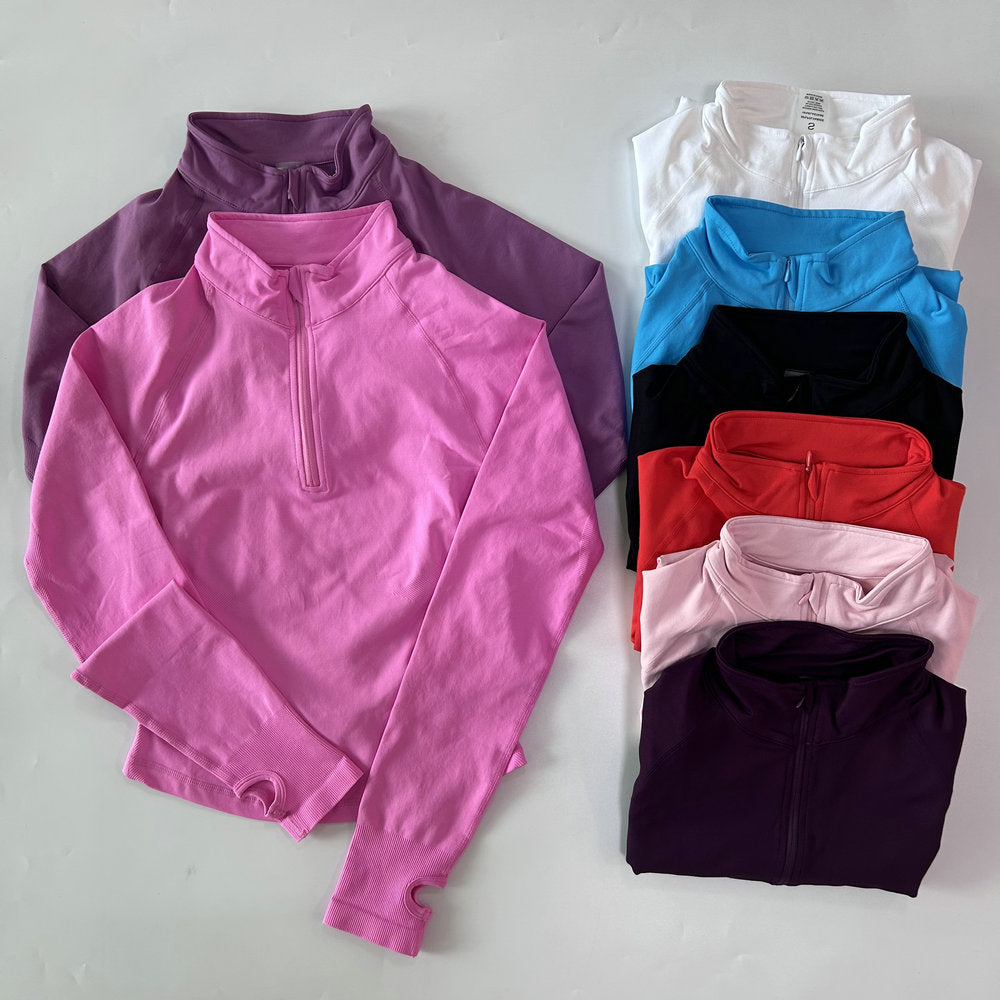 Yoga Jacket With Half Zip Shirt Women Long Sleeve Sport Tops Seamless Running Workout Coat Fitness Clothing Activewear