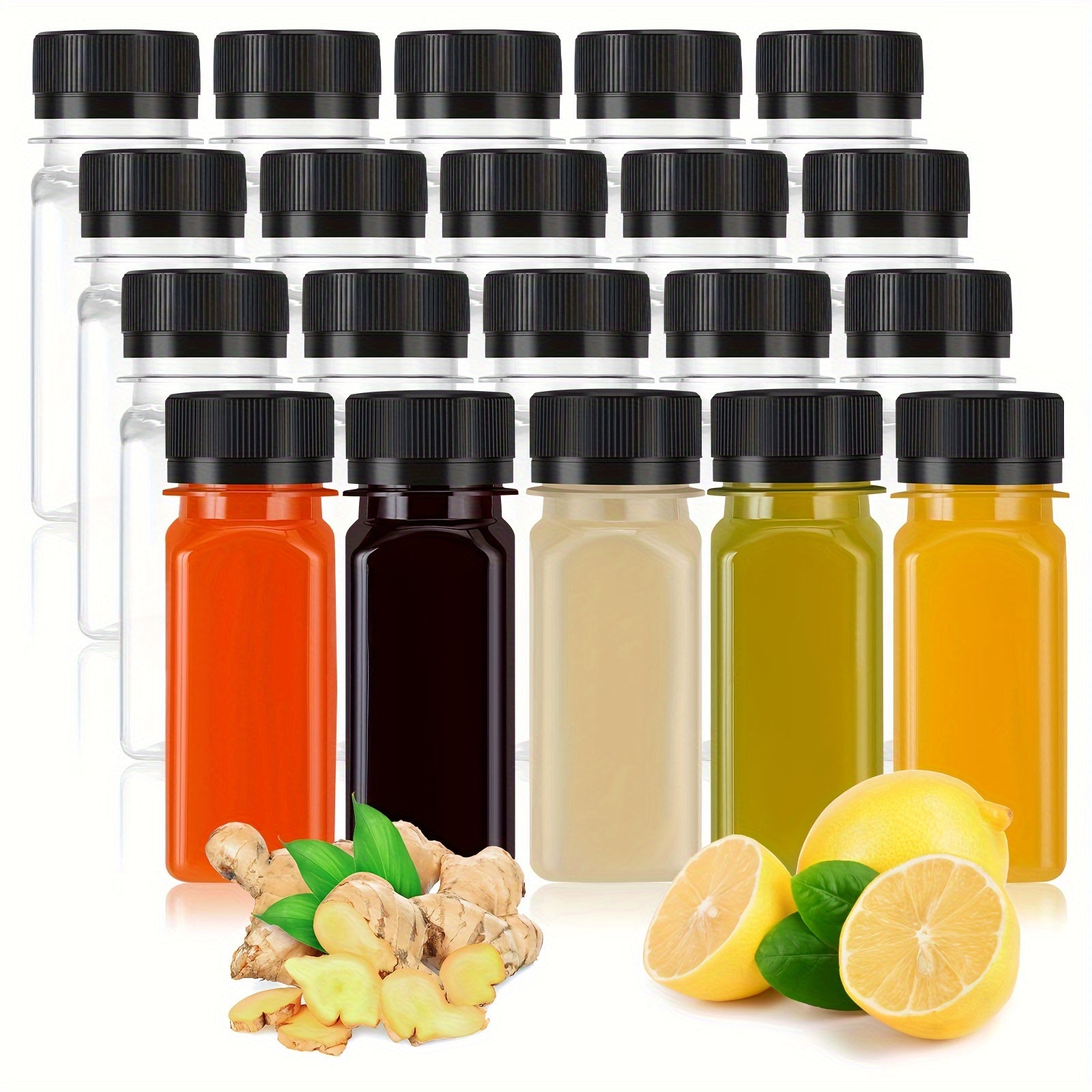 TEMU 24pcs 2oz Clear Plastic Shot Bottles With Black Screw Caps - Reusable, Food Grade, Leakproof & Freezer Safe For Juices, Wellness Shots, And