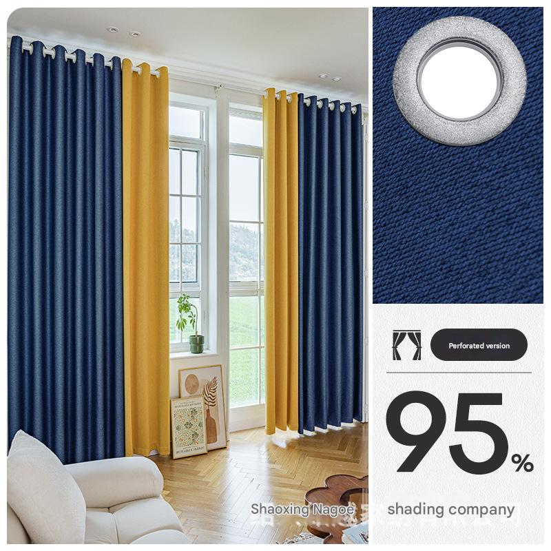 A585 thick double-sided cotton and linen bedroom curtain fabric soundproof full blackout modern simple living room curtain finished product wholesal