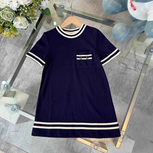Luxury girls dress Round neck Short sleeve dresses Metal logo decoration kids designer clothes lapel Dress Various styles Girls skirts