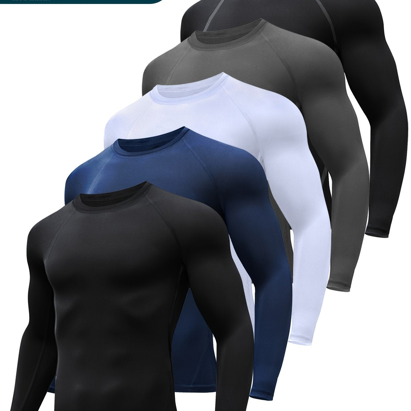 TEMU 5 Pack Compression Shirts Men Long Sleeve Rash Guard Athletic Undershirt Gear Tshirt For Sports Workout