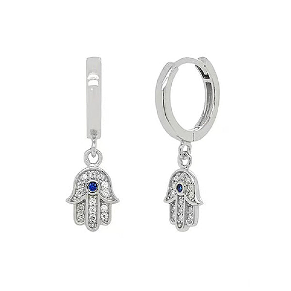 Boucles d'oreilles créoles pendantes en argent sterling plaqué rhodium avec micro pavé de zircones cubiques