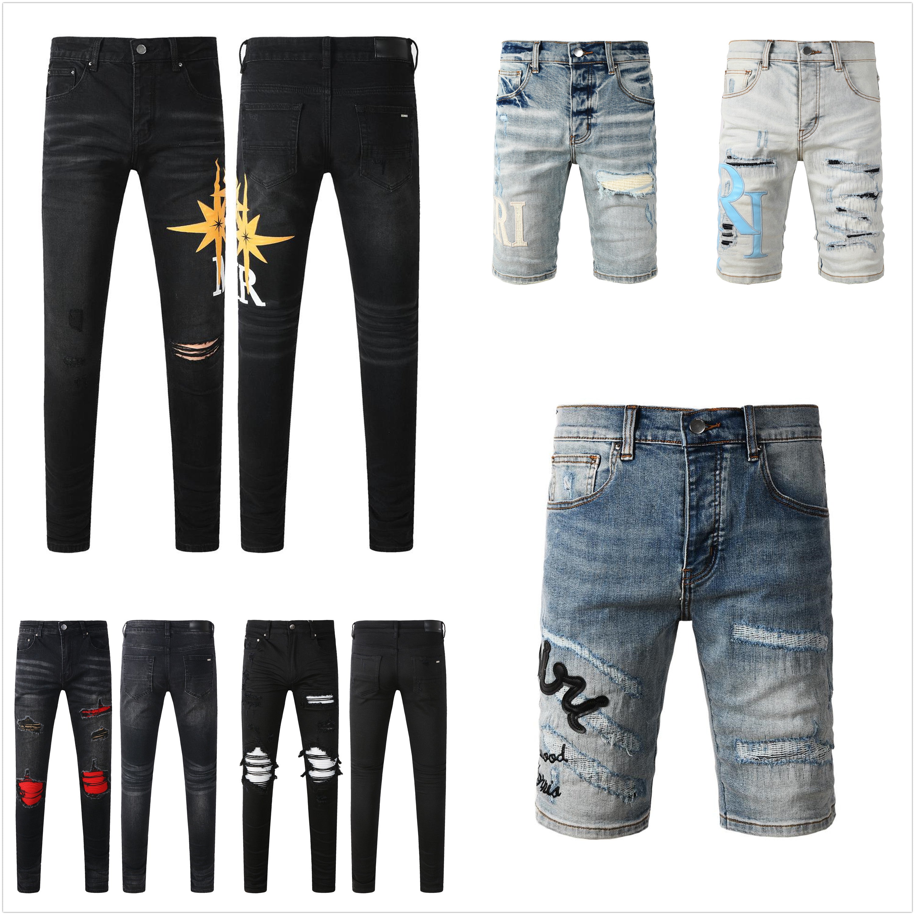 mens jeans designer jeans for men shorts Hip Hop Men Jeans Distressed Ripped Biker Slim Fit Motorcycle For Men Embroidery