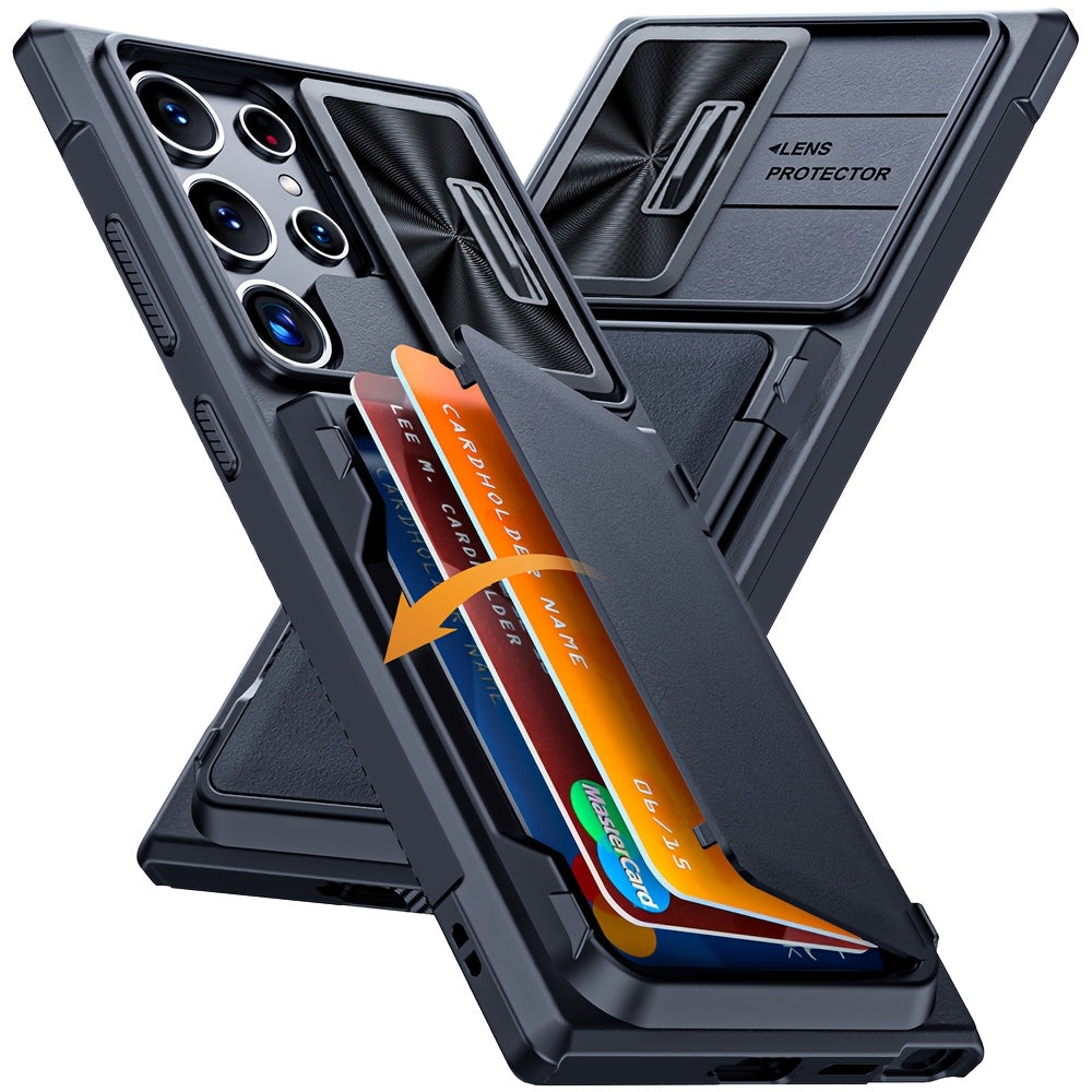 TEMU 1pc Compatible With Galaxy S24 Ultra Phone Case, Includes Card Holder For 4-5 Cards, Stand & Sliding Camera Cover, Protection, Durable Wallet ,