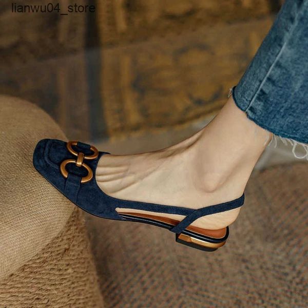 Sandals Retro Women Sandals Fashion Low-heeled Shoes Slingback Suede Office Ladies Shoes High Quality Elegant Slip on Woman Flat Sandals H25