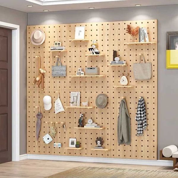 Storage Holders Racks Solid wood perforated panel custom wall frame wooden wall hanging bookshelf partitioned storage rack hanging panel fra