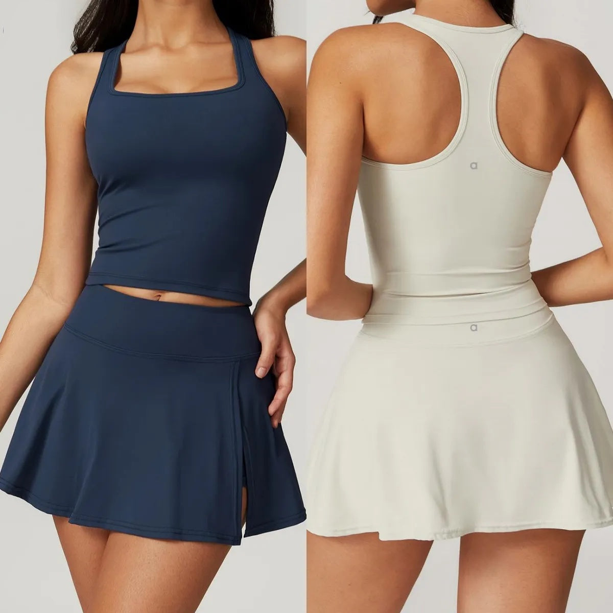 A436 Women Sports Vest and A-line One Piece Short Skirts Set Quick Drying Running Fitness Top+Anti-slip Skirts Set Yoga Clothes