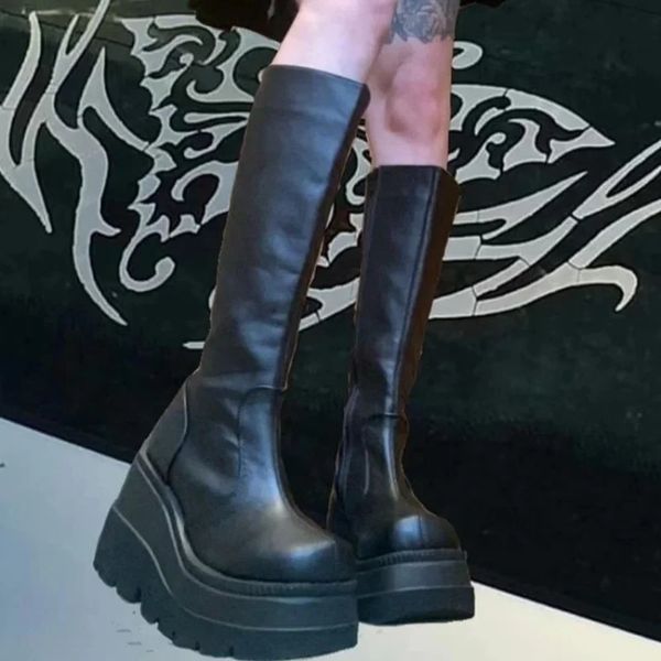 2023 New Fashion Women Combat Winter Heels Quality Long Thigh Zipper Knee High Boots Botas Mujer Platform Shoes