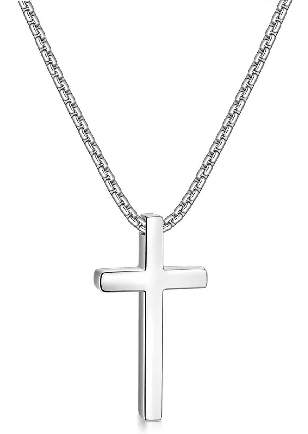 Shevalu 16-24 inch silver cross necklace for men with 2.5mm cross chain and exquisite stainless steel cross pendantXJ250422