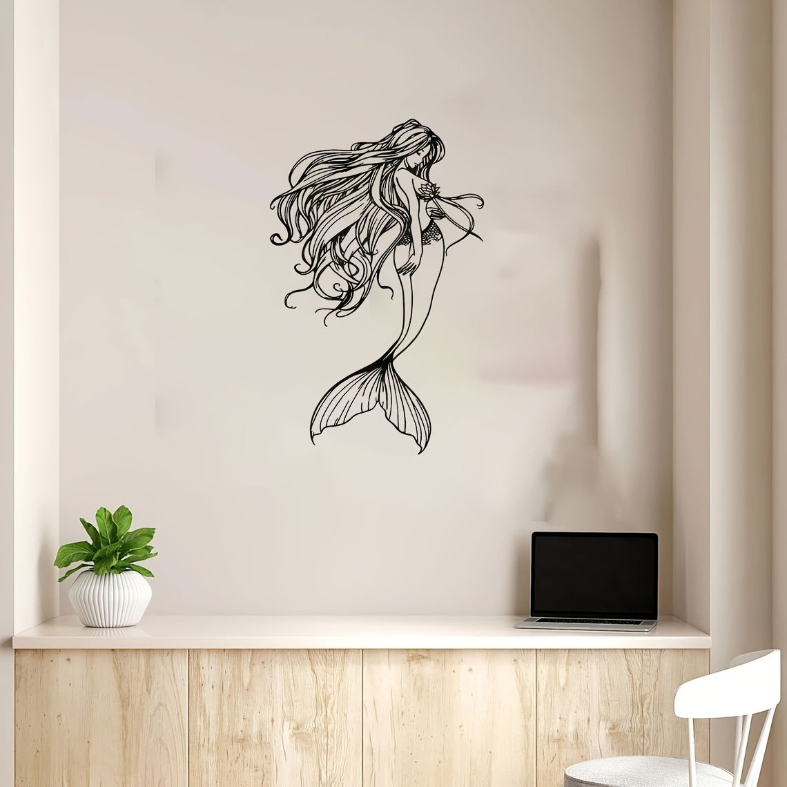 TEMU Elegant Black Metal Mermaid Wall Decor - Nautical Ocean Theme, Easy-to-hang Laser Cut Art, 10.04in X 15.75in - Ideal For Living Room & Bathroom,