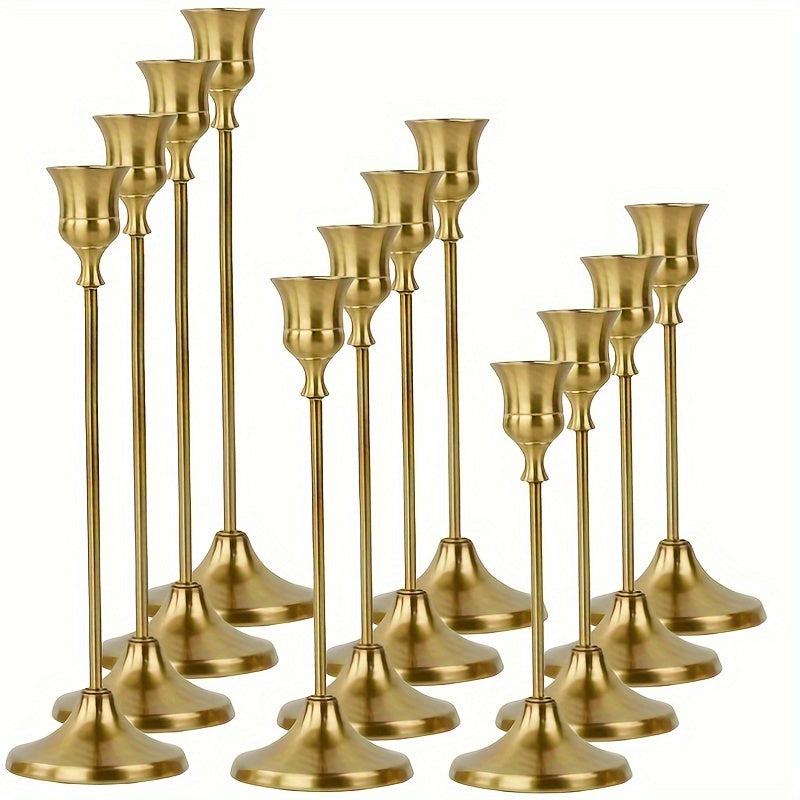 TEMU 6pcs-12pcs Elegant Single Taper Candle Holders - Metal Tabletop Candlesticks For Weddings, Anniversaries, Holidays, Home & Hotel Decor, Birthday