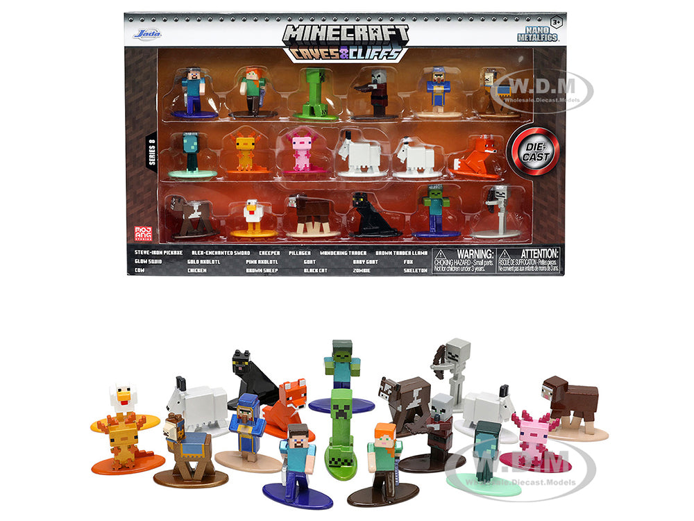 "Minecraft Caves &amp; Cliffs" Set of 18 Diecast Figures "Nano Metalfigs" Series Diecast Models by Jada