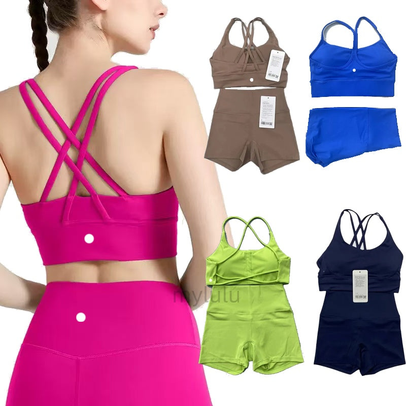 Set Women yogaTwo Pieces Yoga Backcross Sport Bra Fitness Tank Top High Waisted Workout Tights Biker Gym Shorts Tracksuits Activewear 2024