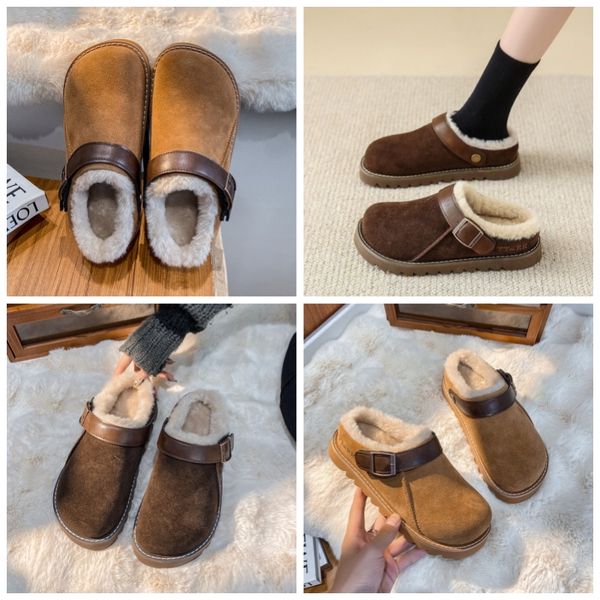 Lazys man yezzysneakers half slippers female outside to wear new autumn and winter plus fleesy flat retro everything cute big head cotton sh