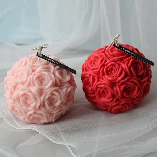 3D Rose Shape Ball Candle 7cm Rose Scented Flower Candles Girls Home Birthday Party Decoration Ball Wax Fragrance Candles GiftC241214