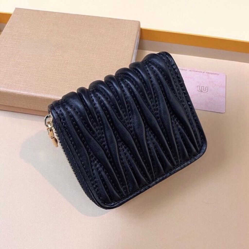 Brand Designer change purse metal money clip Handbag Sheepskin Pleated Women&#039;s Card Short High-beauty Wallet Versatile Fashion Leather Simple F