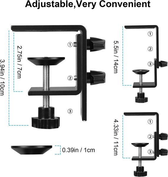Desk Mount Stand Tabletop Light Stand C Clip Stand with 1-4inch Screw for LED Ring Light Adjustable 13.7-23.2 inches-35-59cm for Make Up Liv