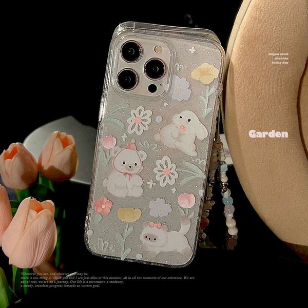 ddmygifts Small and Cute Sparkling Pink Animal Flower Suitable for iPhone 14 Phone Case Hanging Chain 13 Apple 15 Promax Transparent 11 A