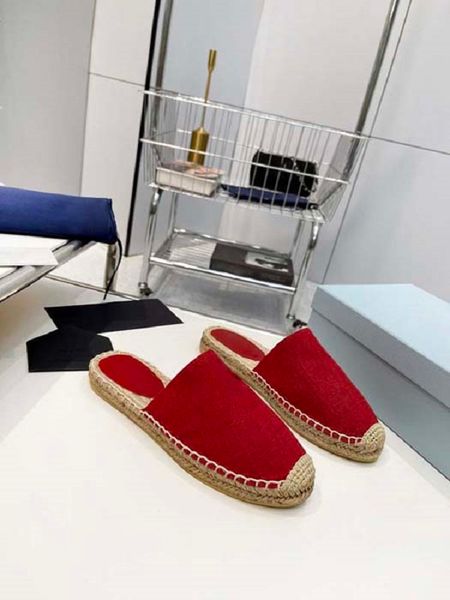 Sandals Designer Womens Slippers Fishermans Half Drag Round Head Grass Woven Hemp Rope Casual Single Leg Flat Bottom Canvas Shoes