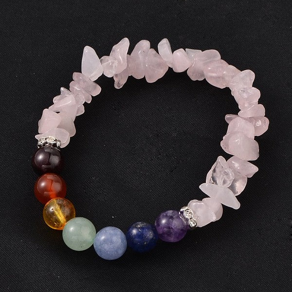 Chips et bracelets extensibles en perles de pierres précieuses naturelles chakra rond
