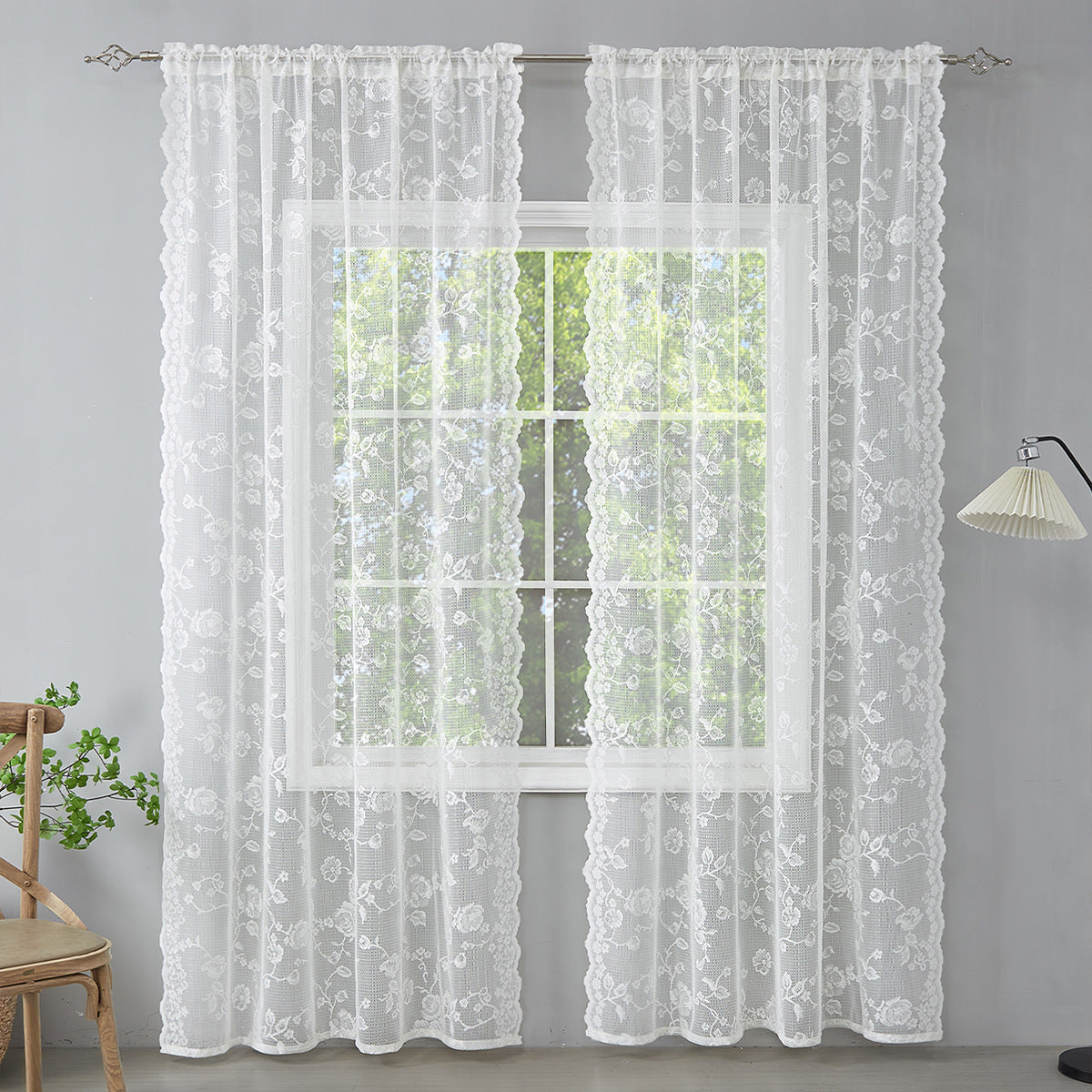 YL-37175 French green kitchen curtains retro American light-transmitting French double-layer lace bedroom partition curtains bay window curtain