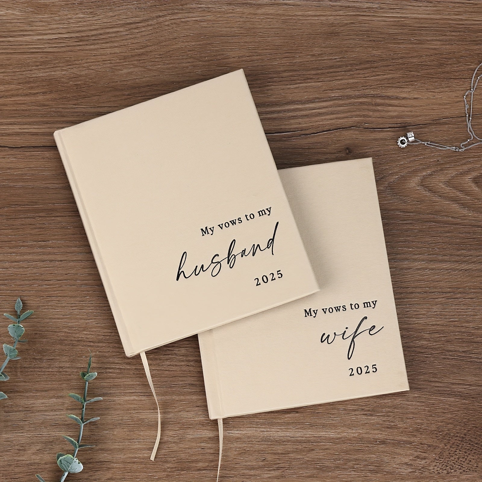 TEMU Bride And Groom Wedding Vow Book Set - Two-piece 2025 Bride And Groom Books - Linen Hard Cover, Notebooks For Writing Vows At The Wedding