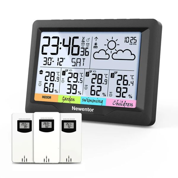 Digital Thermometer Hygrometer Wireless Outdoor Indoor Weather Station Table Alarm Clock 3 Sensor Temperature Humidity Meter 250106