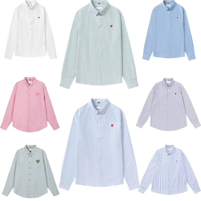 mens shirts sweaters y2k shirt designer button up shirt Love heart embroidered Striped Long Sleeve Shirt Womens Shirt Fashion Casual Business shirt