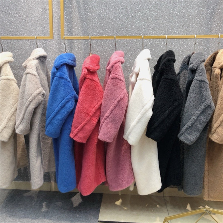 Women&#039;s Fur Long Teddy Bear Jacket Authentic Women Winter Coat 2024 Thick Warm Oversize Outerwear Overcoat Real Lambswool Coats