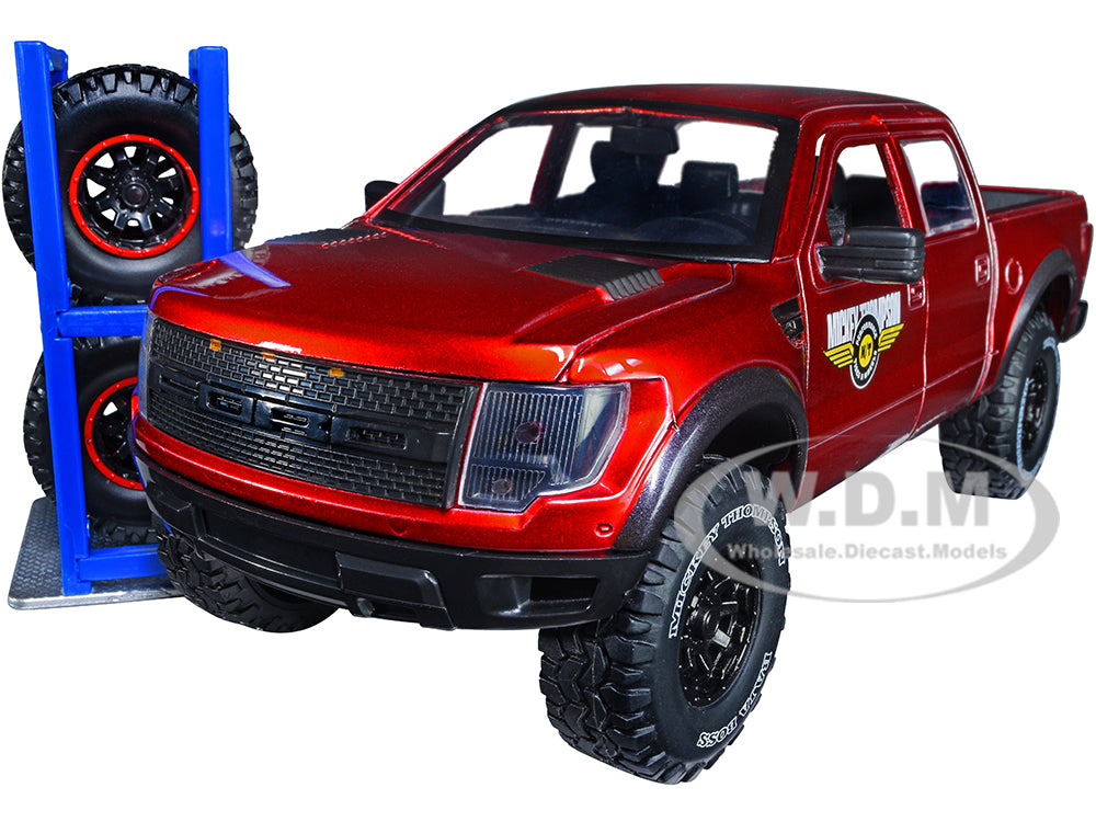 2011 Ford F-150 SVT Raptor Pickup Truck Candy Red Metallic "Mickey Thompson Tires &amp; Wheels" with Extra Wheels "Just Trucks" Series 1-24 Diecast M