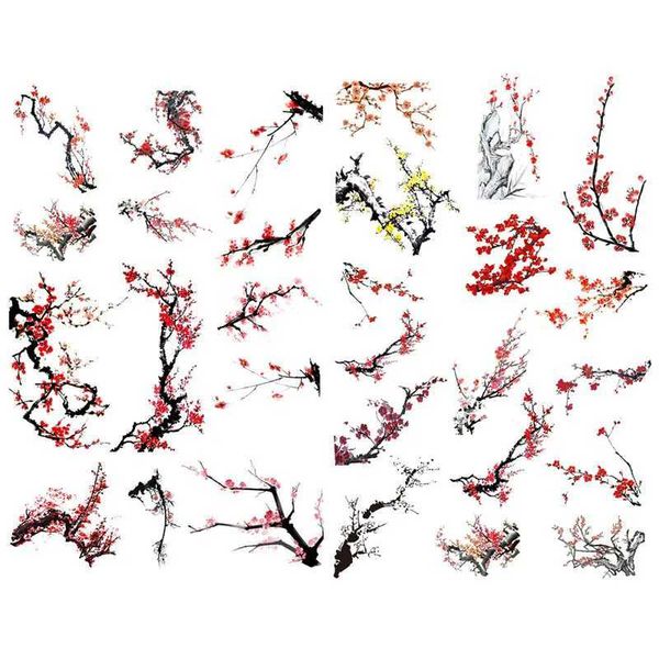 Tattoo Transfer 1 PCS Plum Blossom Ink Paint Decor Cute Aesthetic Book Journal Stickers Scrapbooking Stationery Sticker Flakes Art Supplies