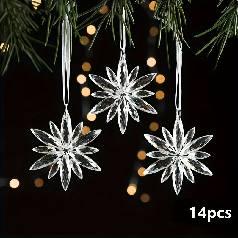 TEMU 14-pack Acrylic Snowflake Pendants, Plastic Christmas Ornaments, Festive Hanging Decor For Home, Kitchen, Diy Crafts, No Power Needed, For