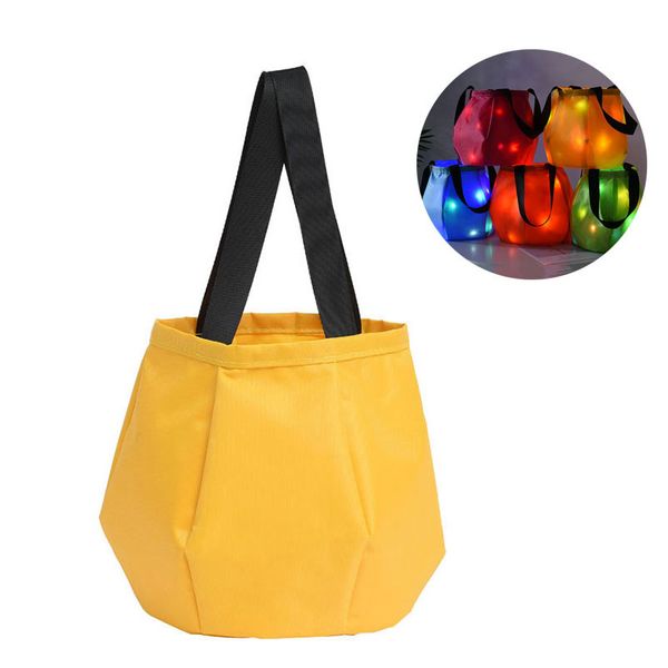 Solid Halloween Party Candy Bags Light Up Trick or Treat Bags Multipurpose Reusable Goody Bucket Basket Tote Bag Glowing Light HW0047