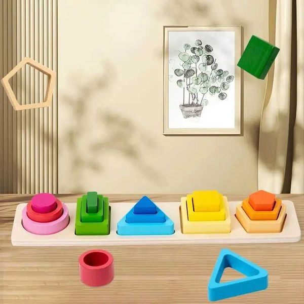 Montessori Wooden Sorting Stacking Toys Shape Color Sort Block Puzzles Toddler Geometric Stacking Toys for Baby Early Education Y240801
