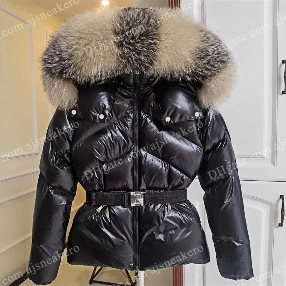 designer coat womens embroidered badge puffer jacket fur collar winter keep warm jacket belted womens down jacket