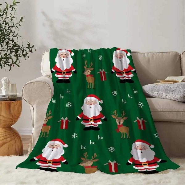 Christmas Decorative Throw Blanket Green Christmas Santa Claus for Couch Sofa Bed Soft Cozy Lightweight Fuzzy Plush BlanketsXJ241111