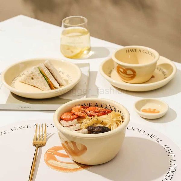 Home Ceramic Tableware Set Korean Style Ramen Bowl Kitchen Creative Bread Toast Bowls and Dinner Plate Salad Soup Rice BowlB270723