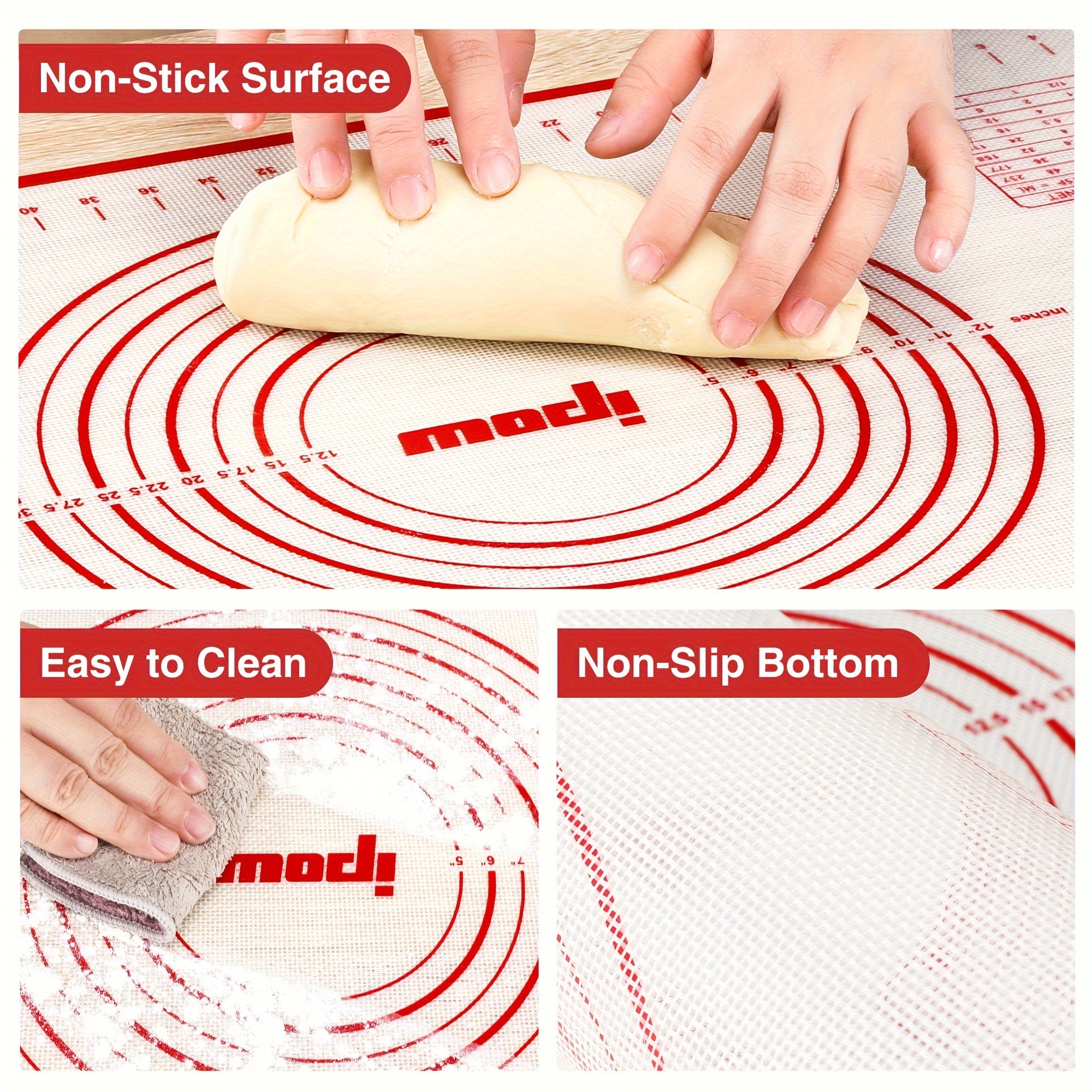TEMU Set Of 3, Silicone Pastry Mat With Dough Pastry Scraper & Silicone Brush, Baking Mat ,easy-clean Pastry Board For Dough Rolling, Pizza,cookie &