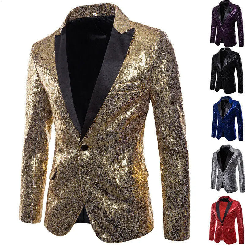 Men Glitter Sequin Suit Jackets Fancy Show Costume Party Coats Men Wedding Party Blazer Gentleman Button Dance Bling Formal Suit 250910